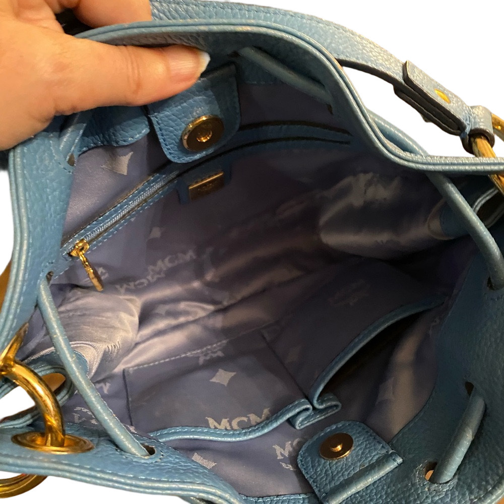MCM mini bucket Blue Pebble Leather 2Way shoulder bag.  like new. - Picture 3 of 7